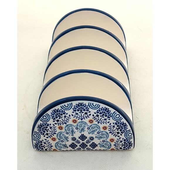 TACO HOLDER/DESK ORGANIZER/PHONE HOLDER-BICO-Ceramic-Blue White-4 Sections - Picture 1 of 9